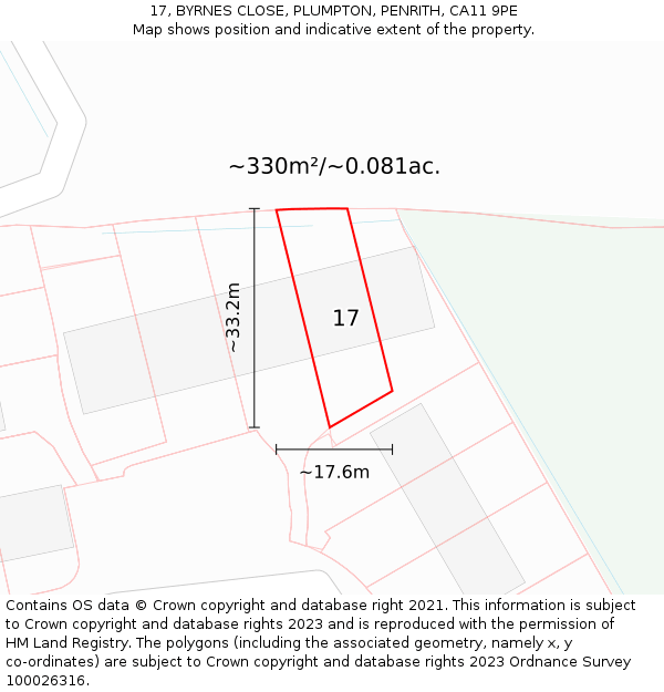 17, BYRNES CLOSE, PLUMPTON, PENRITH, CA11 9PE: Plot and title map