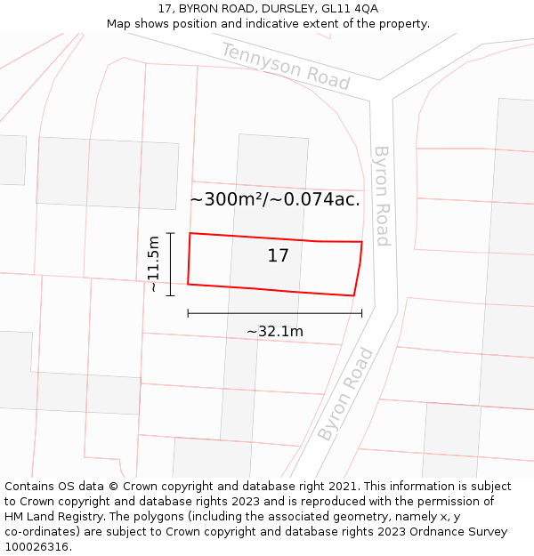 17, BYRON ROAD, DURSLEY, GL11 4QA: Plot and title map