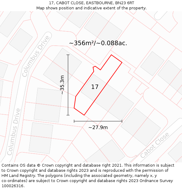 17, CABOT CLOSE, EASTBOURNE, BN23 6RT: Plot and title map