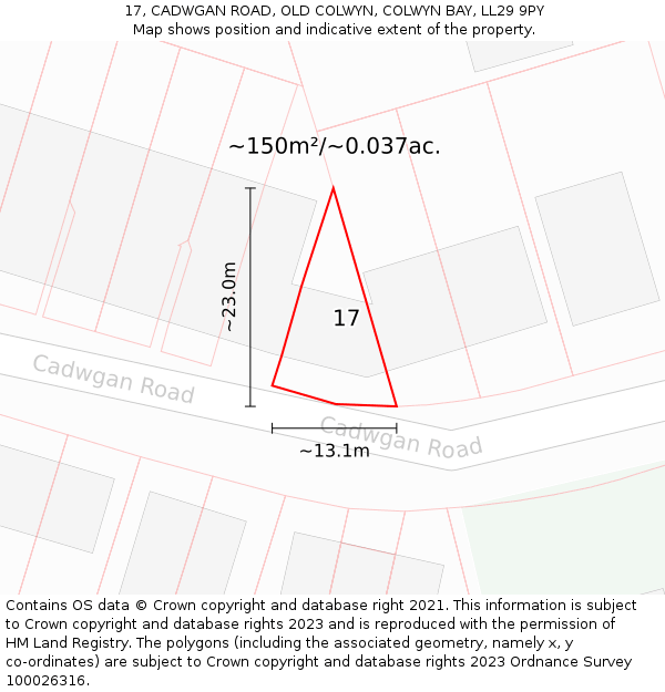 17, CADWGAN ROAD, OLD COLWYN, COLWYN BAY, LL29 9PY: Plot and title map