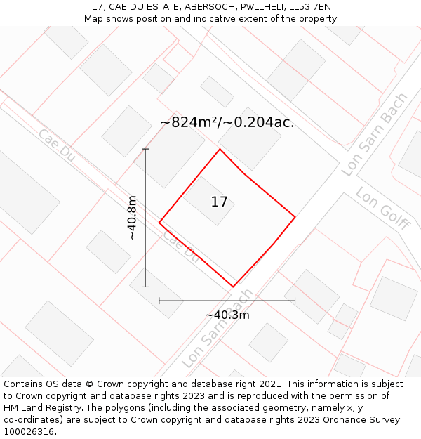 17, CAE DU ESTATE, ABERSOCH, PWLLHELI, LL53 7EN: Plot and title map