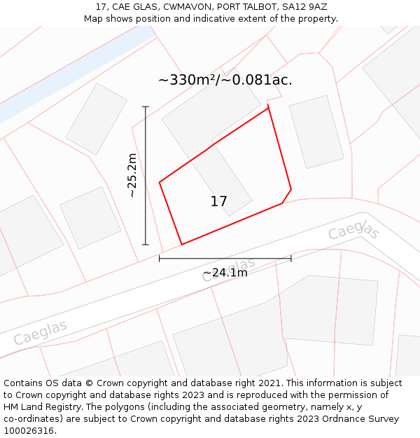 17, CAE GLAS, CWMAVON, PORT TALBOT, SA12 9AZ: Plot and title map