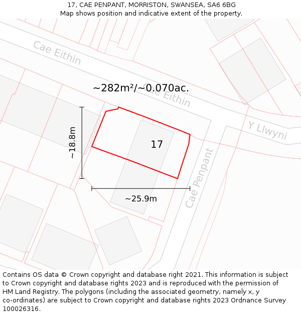 17, CAE PENPANT, MORRISTON, SWANSEA, SA6 6BG: Plot and title map
