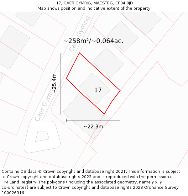 17, CAER GYMRIG, MAESTEG, CF34 0JD: Plot and title map