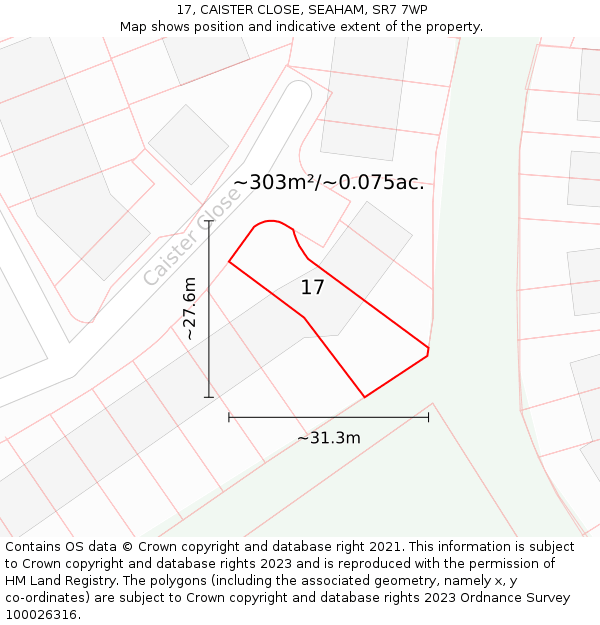17, CAISTER CLOSE, SEAHAM, SR7 7WP: Plot and title map