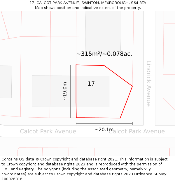 17, CALCOT PARK AVENUE, SWINTON, MEXBOROUGH, S64 8TA: Plot and title map