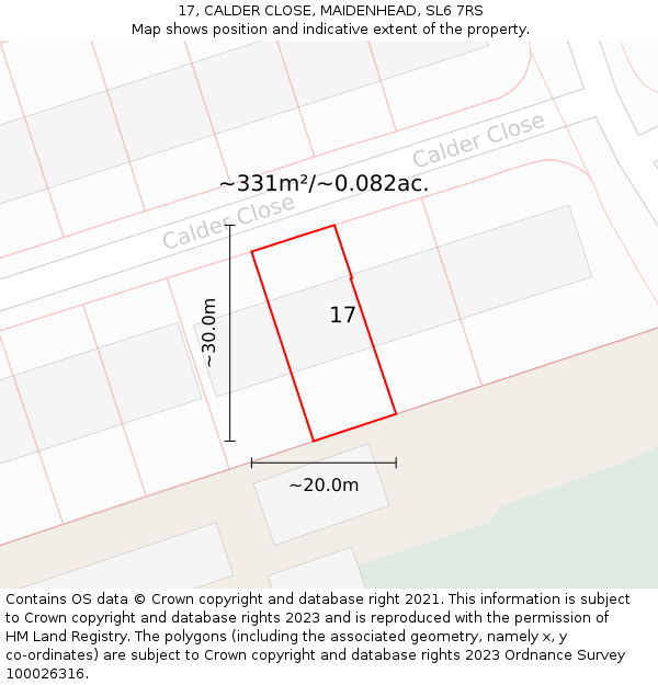 17, CALDER CLOSE, MAIDENHEAD, SL6 7RS: Plot and title map