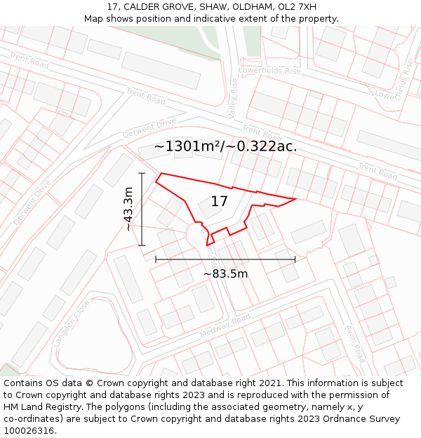 17, CALDER GROVE, SHAW, OLDHAM, OL2 7XH: Plot and title map