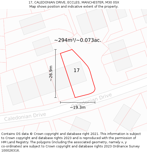 17, CALEDONIAN DRIVE, ECCLES, MANCHESTER, M30 0SX: Plot and title map