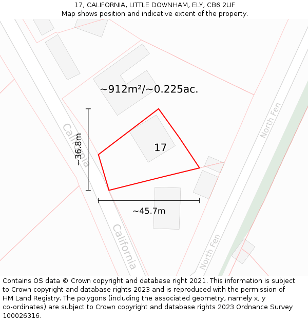 17, CALIFORNIA, LITTLE DOWNHAM, ELY, CB6 2UF: Plot and title map