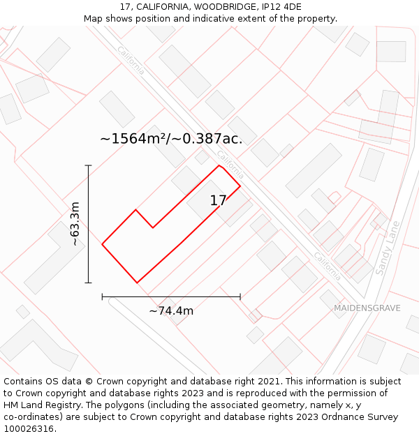 17, CALIFORNIA, WOODBRIDGE, IP12 4DE: Plot and title map