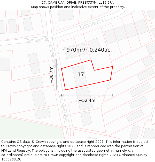 17, CAMBRIAN DRIVE, PRESTATYN, LL19 9RN: Plot and title map