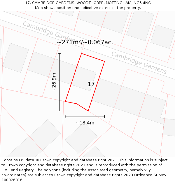 17, CAMBRIDGE GARDENS, WOODTHORPE, NOTTINGHAM, NG5 4NS: Plot and title map