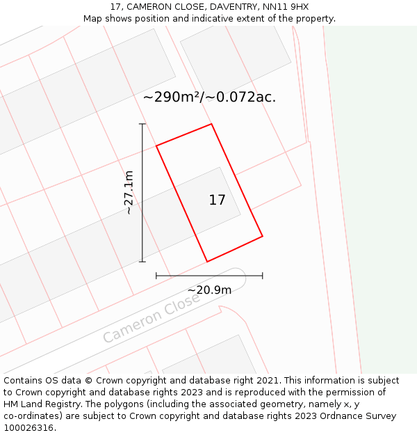 17, CAMERON CLOSE, DAVENTRY, NN11 9HX: Plot and title map