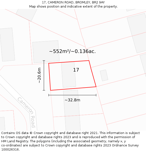 17, CAMERON ROAD, BROMLEY, BR2 9AY: Plot and title map