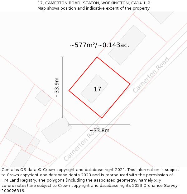 17, CAMERTON ROAD, SEATON, WORKINGTON, CA14 1LP: Plot and title map
