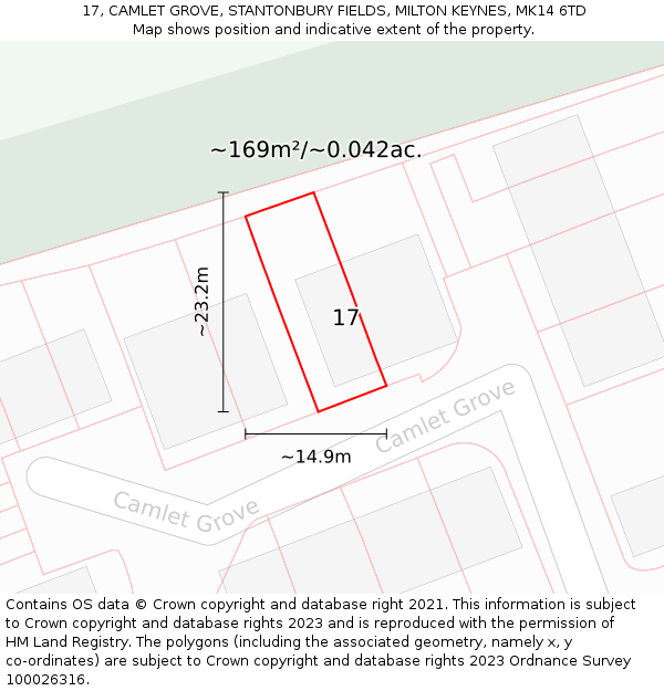 17, CAMLET GROVE, STANTONBURY FIELDS, MILTON KEYNES, MK14 6TD: Plot and title map