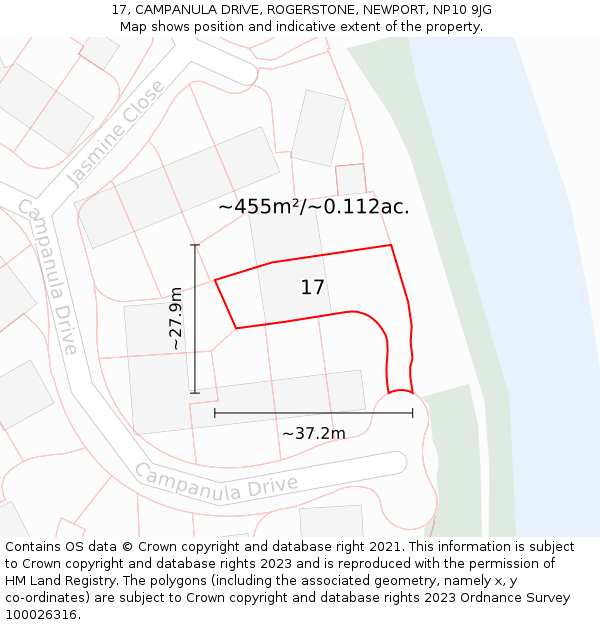 17, CAMPANULA DRIVE, ROGERSTONE, NEWPORT, NP10 9JG: Plot and title map