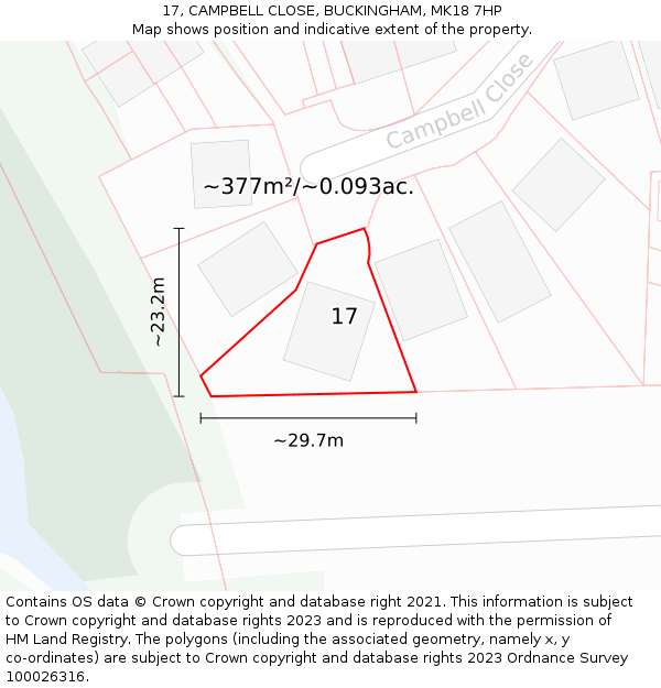 17, CAMPBELL CLOSE, BUCKINGHAM, MK18 7HP: Plot and title map