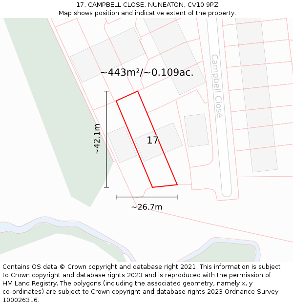 17, CAMPBELL CLOSE, NUNEATON, CV10 9PZ: Plot and title map
