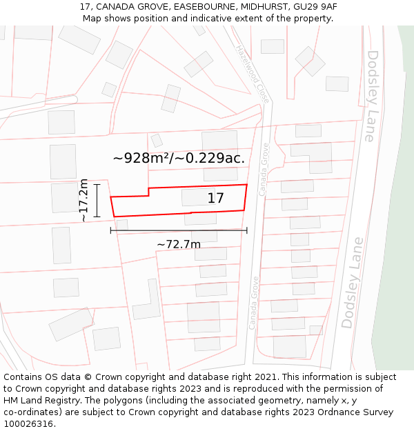 17, CANADA GROVE, EASEBOURNE, MIDHURST, GU29 9AF: Plot and title map