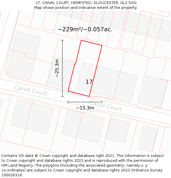 17, CANAL COURT, HEMPSTED, GLOUCESTER, GL2 5GG: Plot and title map