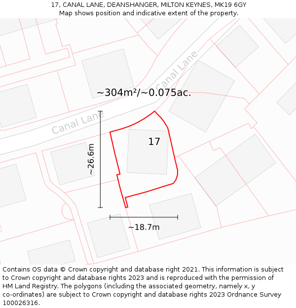 17, CANAL LANE, DEANSHANGER, MILTON KEYNES, MK19 6GY: Plot and title map