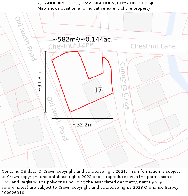 17, CANBERRA CLOSE, BASSINGBOURN, ROYSTON, SG8 5JF: Plot and title map