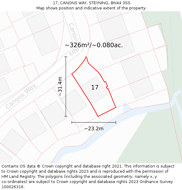 17, CANONS WAY, STEYNING, BN44 3SS: Plot and title map