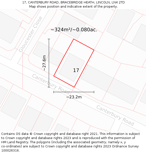 17, CANTERBURY ROAD, BRACEBRIDGE HEATH, LINCOLN, LN4 2TD: Plot and title map