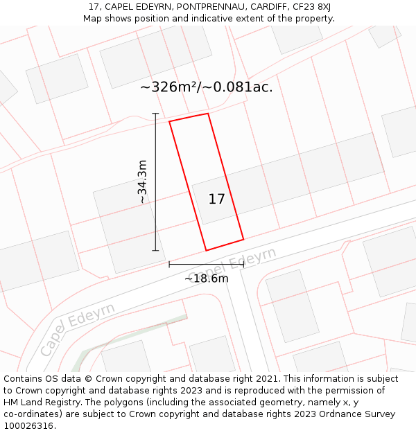 17, CAPEL EDEYRN, PONTPRENNAU, CARDIFF, CF23 8XJ: Plot and title map