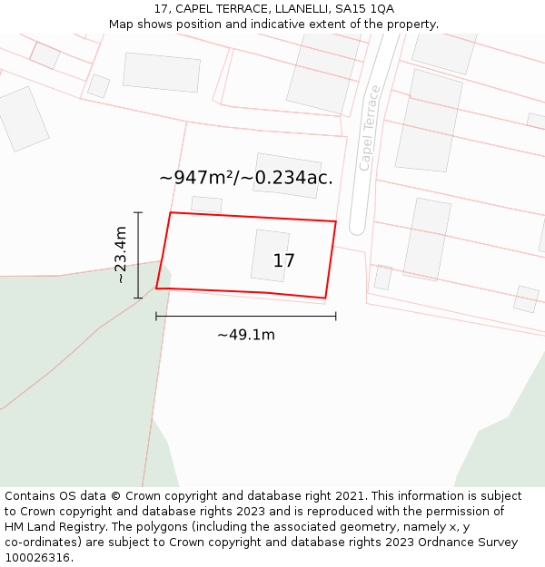 17, CAPEL TERRACE, LLANELLI, SA15 1QA: Plot and title map