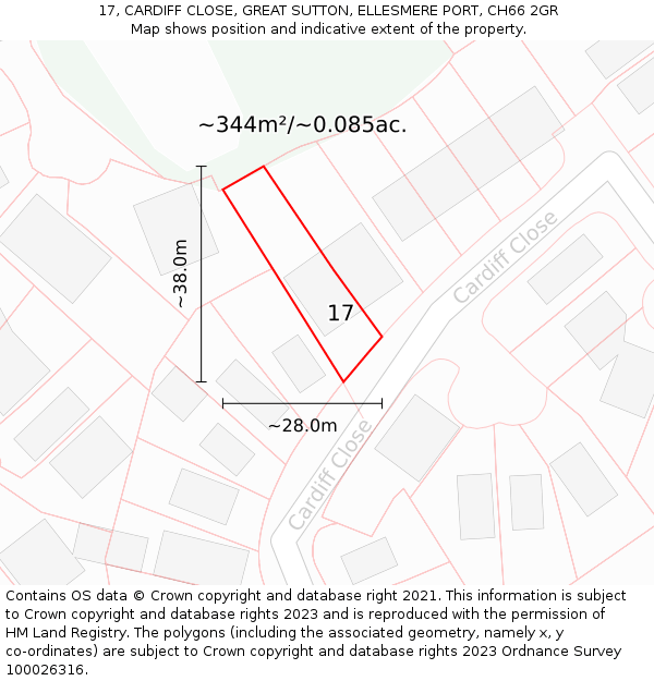 17, CARDIFF CLOSE, GREAT SUTTON, ELLESMERE PORT, CH66 2GR: Plot and title map