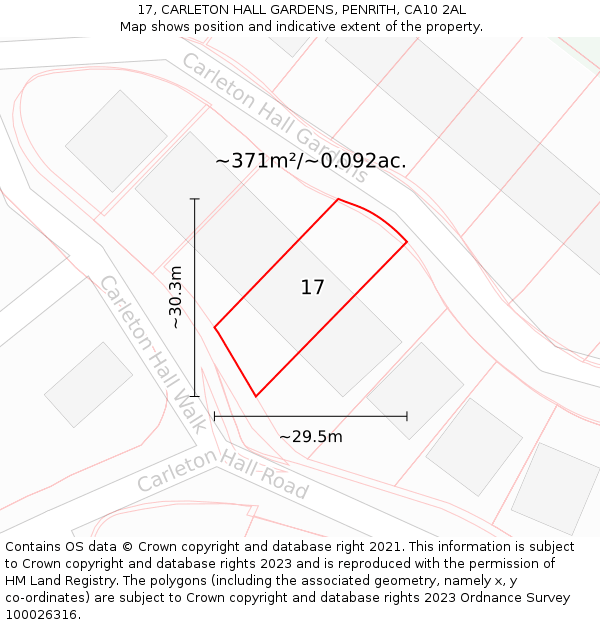 17, CARLETON HALL GARDENS, PENRITH, CA10 2AL: Plot and title map