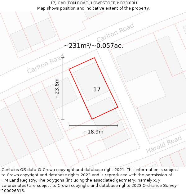 17, CARLTON ROAD, LOWESTOFT, NR33 0RU: Plot and title map