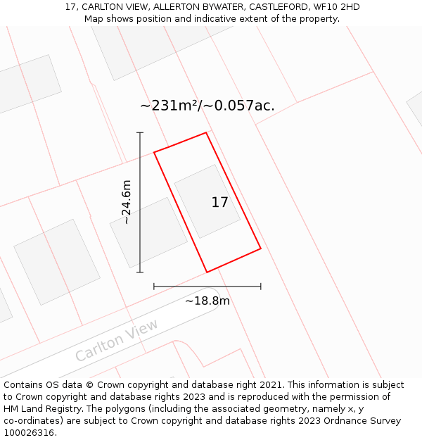 17, CARLTON VIEW, ALLERTON BYWATER, CASTLEFORD, WF10 2HD: Plot and title map