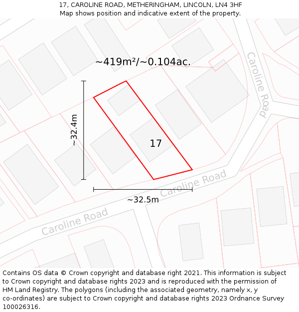 17, CAROLINE ROAD, METHERINGHAM, LINCOLN, LN4 3HF: Plot and title map