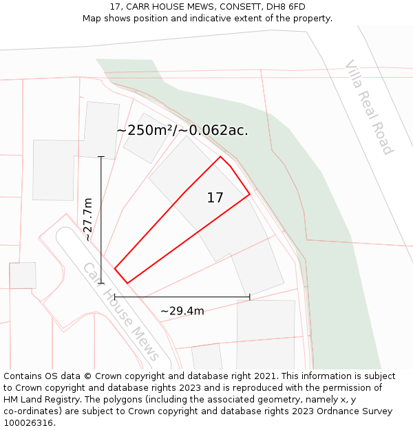 17, CARR HOUSE MEWS, CONSETT, DH8 6FD: Plot and title map