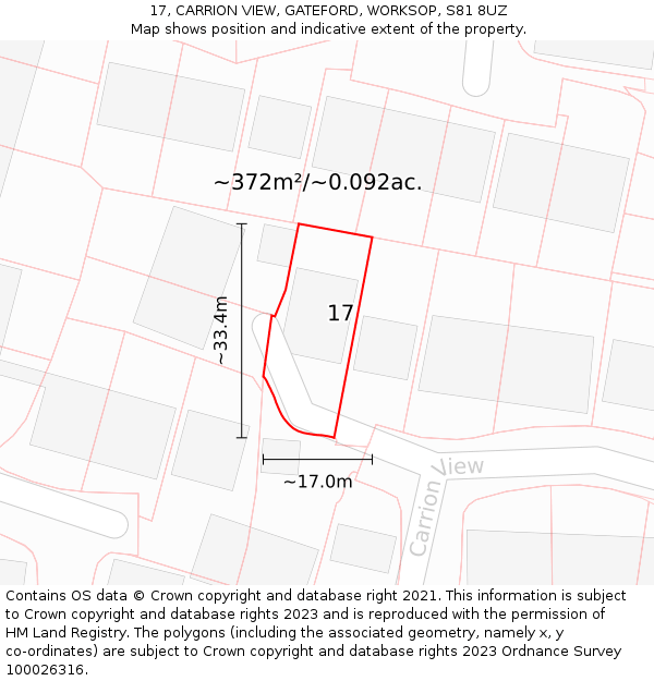 17, CARRION VIEW, GATEFORD, WORKSOP, S81 8UZ: Plot and title map