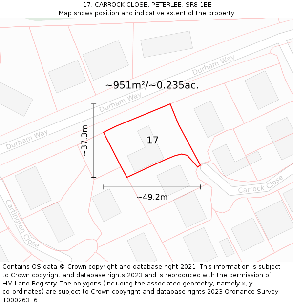 17, CARROCK CLOSE, PETERLEE, SR8 1EE: Plot and title map