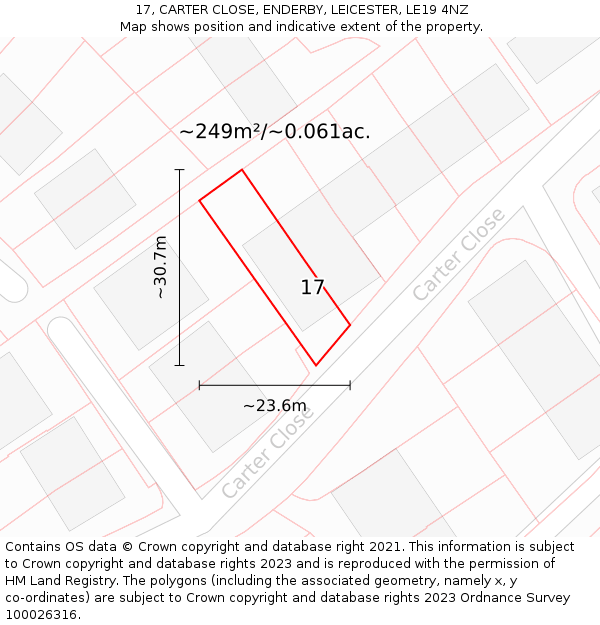 17, CARTER CLOSE, ENDERBY, LEICESTER, LE19 4NZ: Plot and title map