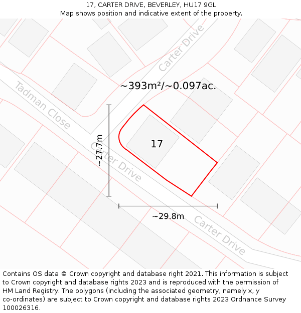 17, CARTER DRIVE, BEVERLEY, HU17 9GL: Plot and title map