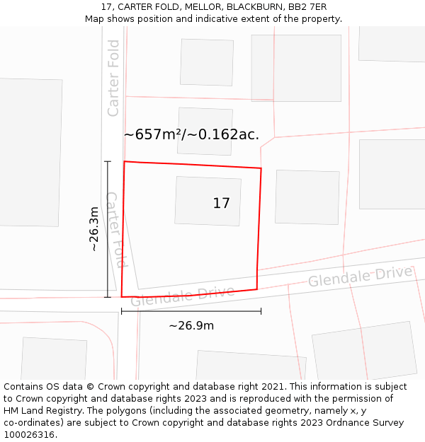 17, CARTER FOLD, MELLOR, BLACKBURN, BB2 7ER: Plot and title map