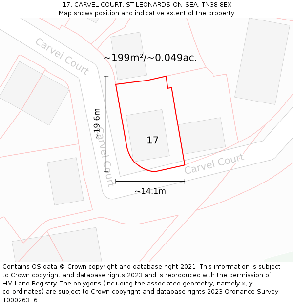 17, CARVEL COURT, ST LEONARDS-ON-SEA, TN38 8EX: Plot and title map
