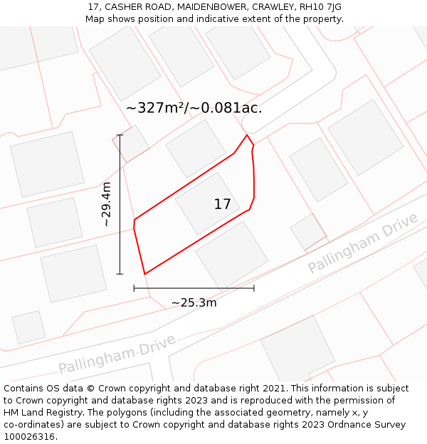 17, CASHER ROAD, MAIDENBOWER, CRAWLEY, RH10 7JG: Plot and title map