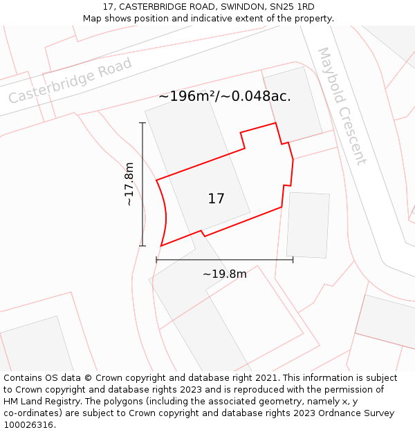 17, CASTERBRIDGE ROAD, SWINDON, SN25 1RD: Plot and title map