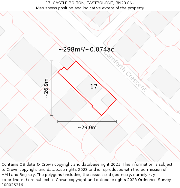 17, CASTLE BOLTON, EASTBOURNE, BN23 8NU: Plot and title map