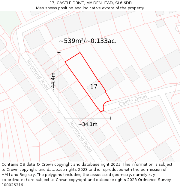 17, CASTLE DRIVE, MAIDENHEAD, SL6 6DB: Plot and title map