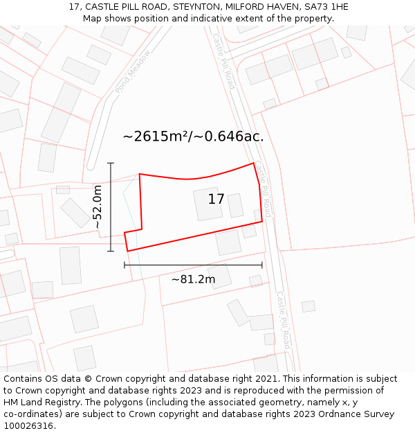17, CASTLE PILL ROAD, STEYNTON, MILFORD HAVEN, SA73 1HE: Plot and title map