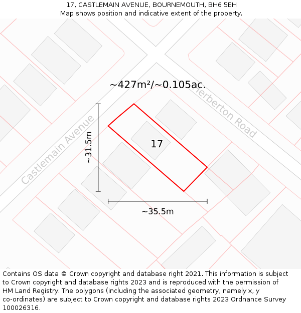17, CASTLEMAIN AVENUE, BOURNEMOUTH, BH6 5EH: Plot and title map